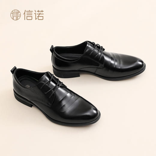 信诺中老年休闲男鞋商务正装皮鞋黑色系带单鞋爸爸鞋2026春季新款N6C063-39 商品图2