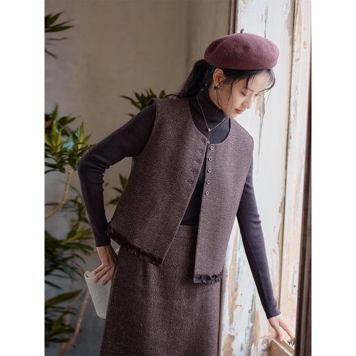 红念酒红色毛呢马甲外套女短款设计感2025年秋季新款女装气质上衣 商品图0