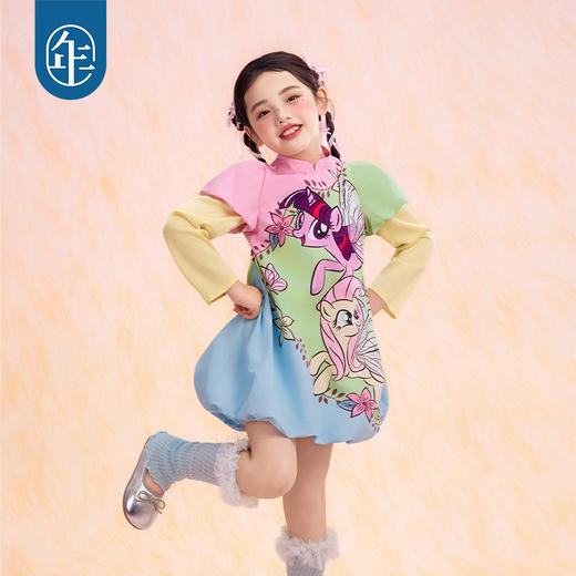 小马宝莉联名年衣童装拼色旗袍女孩春新款泡泡袖小马宝莉拼色旗袍N1261006D04 商品图9