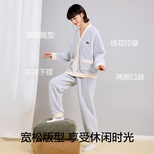 【M-XXL】【有棵树】女士冬款半边绒开衫家居服套装 商品图4