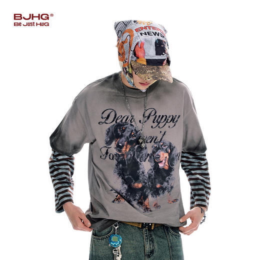 【不宠系列】BJHG不计后果腊肠狗短袖男款夏美式水洗复古T恤上衣 商品图2