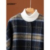 复古撞色圆领长袖单排扣格纹毛呢外套 商品缩略图2