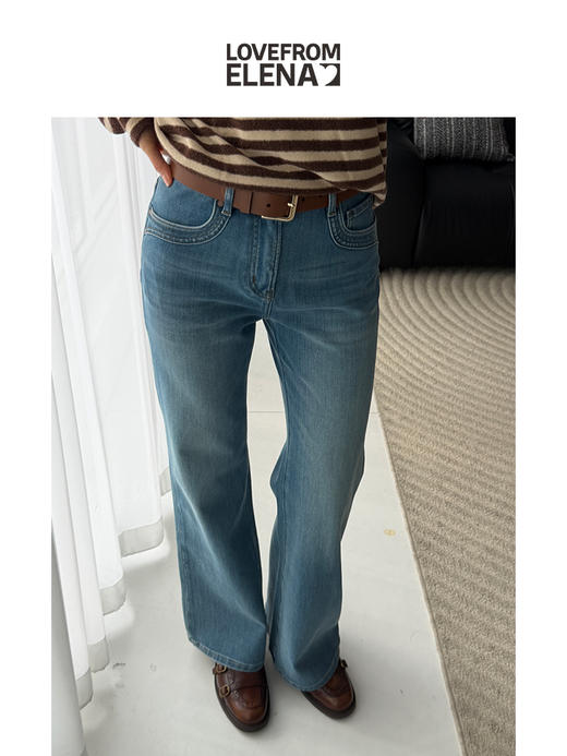 定制莱卡四面弹 气质显瘦高腰微喇牛仔裤 商品图5