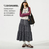 马登蓝绿色复古松紧a字蛋糕裙日系百褶拼接格子纹半身长裙女士春 商品缩略图2