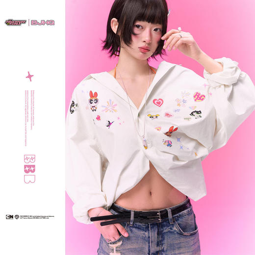 【飞天小女警联名】BJHG不计后果长袖衬衫女春设计感印花上衣外套 商品图1