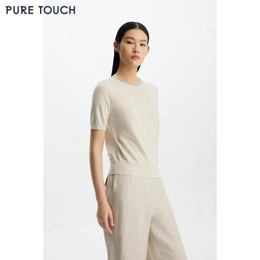 商场同款PURE TOUCH女装26春夏新款短袖针织衫羊毛混纺轻薄半袖T 商品图0