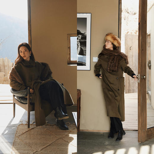 HIDEMI 进口澳洲美利奴羊毛不对称立领腰带极简设计感长款大衣 商品图2