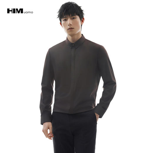 HIM漢崇【商场同款】商务斯文同色金属扣饰莫代尔免烫长袖衬衫男 商品图0