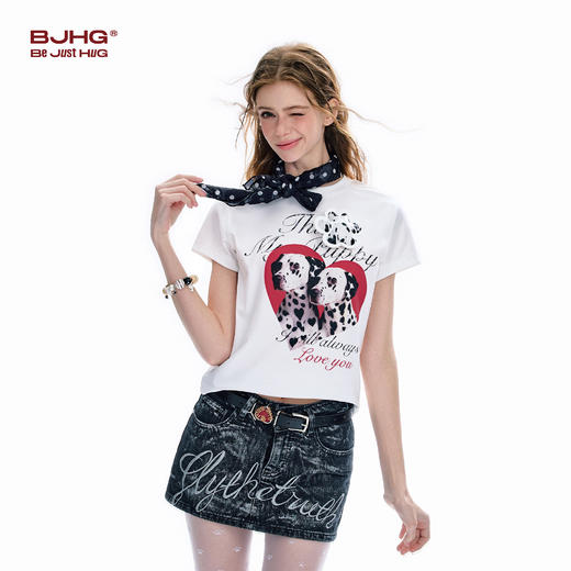 BJHG不计后果 不宠系列短袖t恤女夏季凉感速干斑点狗印花修身上衣 商品图1