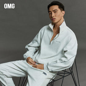 OMG运动 设计感短款立领卫衣男半开拉链套头衫外套春秋季宽松休闲