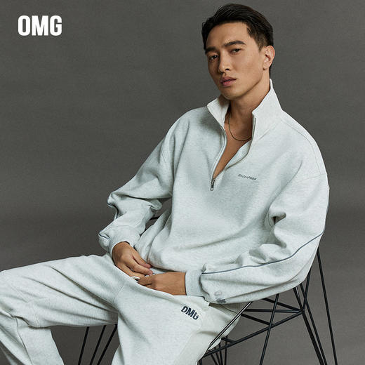 OMG运动 设计感短款立领卫衣男半开拉链套头衫外套春秋季宽松休闲 商品图0