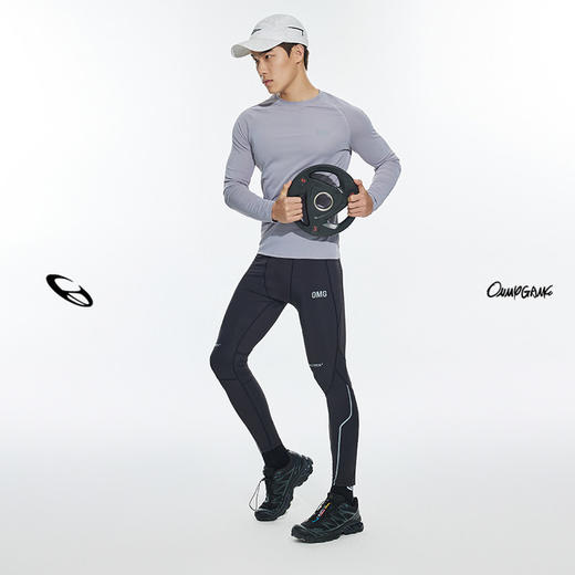 OMG运动 撞色线条紧身裤长裤男春秋季打底裤训练裤子跑步高弹力 商品图4