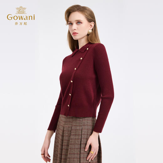 乔万尼冬新品复古翻领斜门襟设计细密羊毛针织打底衫ED4M809 商品图2