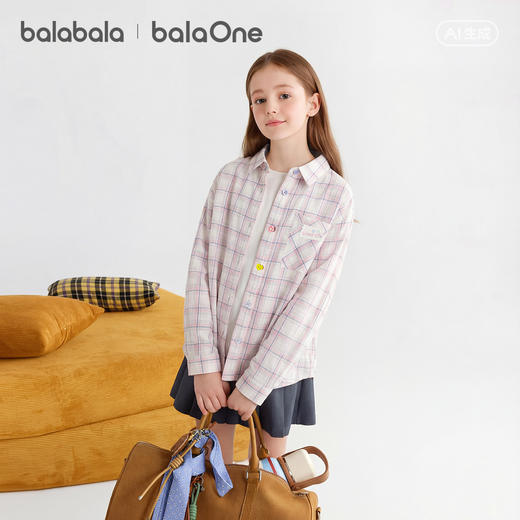【balaOne】巴拉巴拉童装儿童长袖衬衫女童2026新款春装格子时尚 商品图0
