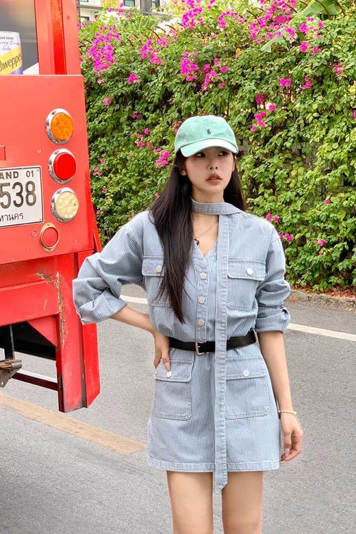 LNNNS 复古文艺条纹休闲牛仔连衣裙 22225 商品图5