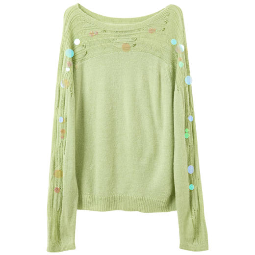 三彩2026春季新款珠片镂空针织衫套头毛衫一字领慵懒上衣休闲M 商品图4