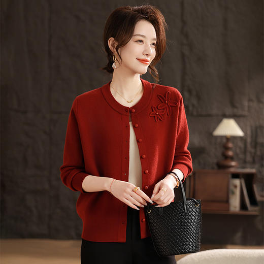 【新款妈妈春装】洋气针织开衫 中年女装 春秋时尚毛衣外套 气质小衫毛衣 妇女节 商品图0