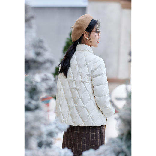 红念米白色立领羽绒服女短款小个子设计感2025冬季新款白鸭绒外套 商品图1