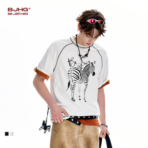 【不宠系列】BJHG不计后果斑马短袖男款夏美式防晒抑菌速干上衣女 商品图0