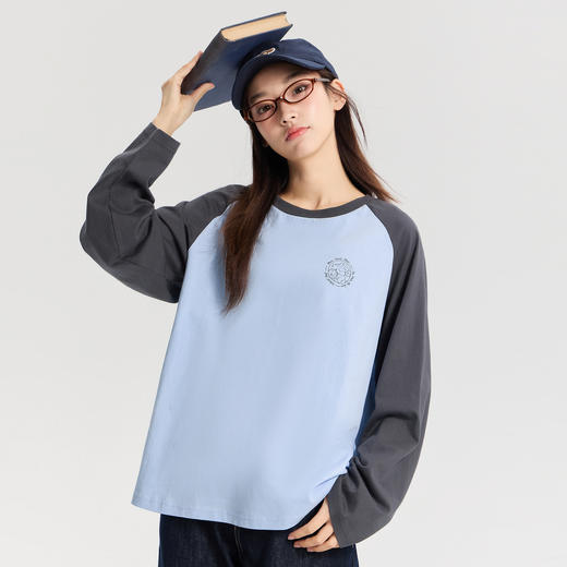 笛莎Deesha 2026年春季新款青少年大童初高中撞色插肩休闲长袖上衣T恤 商品图0