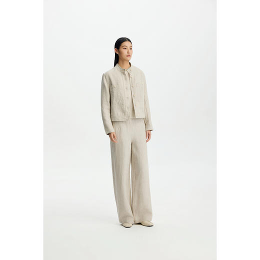 商场同款PURE TOUCH女装26春夏亚麻短外套立领工装夹克直筒上衣 商品图6