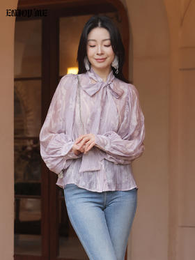 【门店同款】ENJOY春季“柔光芳序”挂脖飘带印花衬衫 169649489