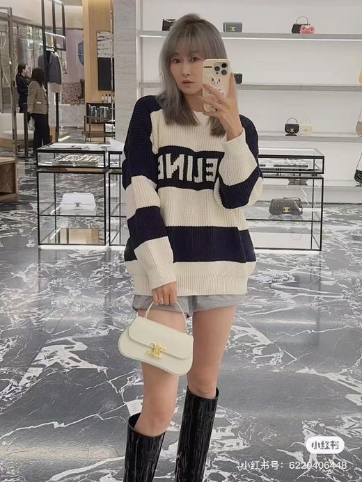 .清仓CELINE/赛琳 24秋冬新款明星同款字母提花条纹圆领毛衣、男女同款！！！条纹毛衣 商品图6