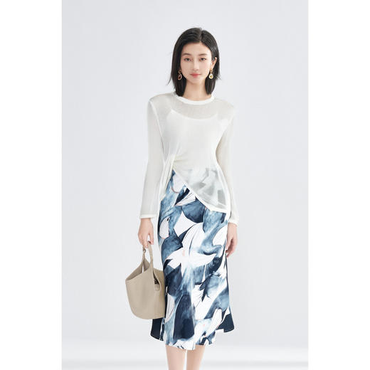 剩L/XL 米思阳2025秋季时尚套装 优雅不规则亲肤罩衫+高腰立裁印花半身裙两件套女4494 商品图1