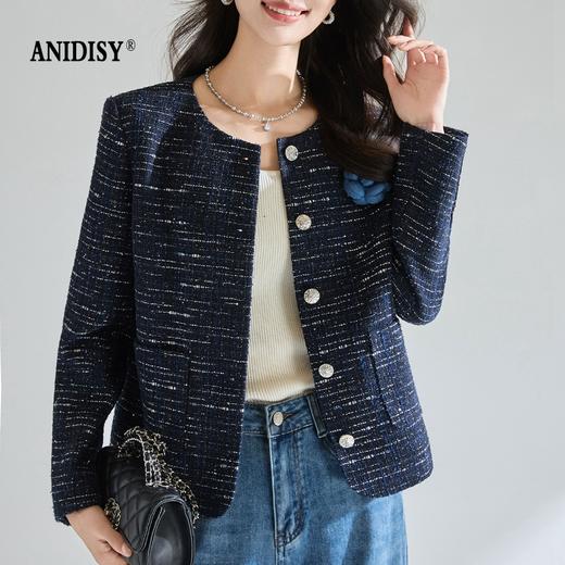 2026春装 闪片小香风圆领长袖单排扣短外套 商品图2