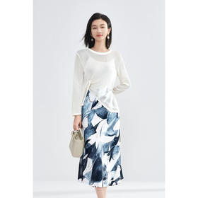 剩L/XL 米思阳2025秋季时尚套装 优雅不规则亲肤罩衫+高腰立裁印花半身裙两件套女4494