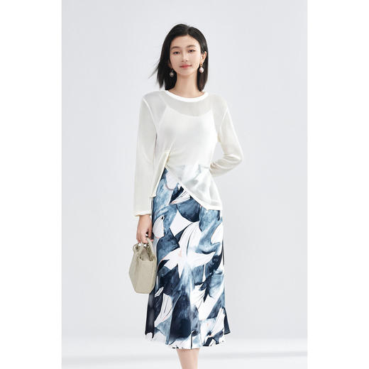 剩L/XL 米思阳2025秋季时尚套装 优雅不规则亲肤罩衫+高腰立裁印花半身裙两件套女4494 商品图0