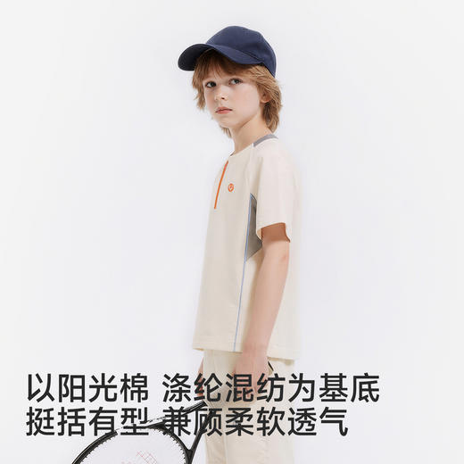 英氏儿童T恤男童夏季短袖半拉链T恤圆领上衣学院休闲百搭上衣 商品图1