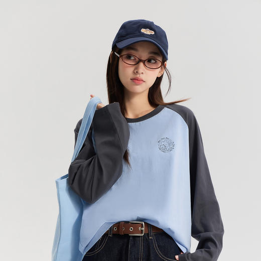 笛莎Deesha 2026年春季新款青少年大童初高中撞色插肩休闲长袖上衣T恤 商品图1