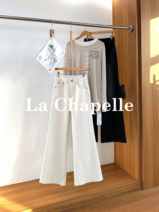 专柜实拍【拉腿神裤】拉夏贝尔/La Chapelle莱赛尔+棉！弹力舒适通勤百搭高腰显瘦牛仔微喇裤 商品图0