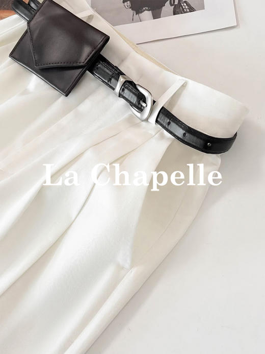 专柜实拍【自带卡包腰带】拉夏贝尔/La Chapelle高腰压褶卷边休闲裤~宽松百搭舒适微弹直筒阔腿裤 商品图6