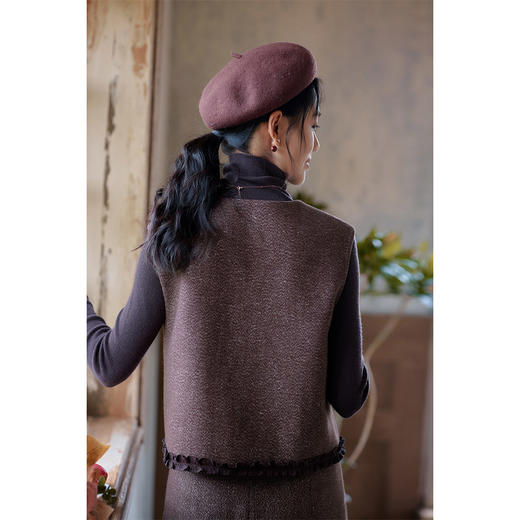 红念酒红色毛呢马甲外套女短款设计感2025年秋季新款女装气质上衣 商品图1