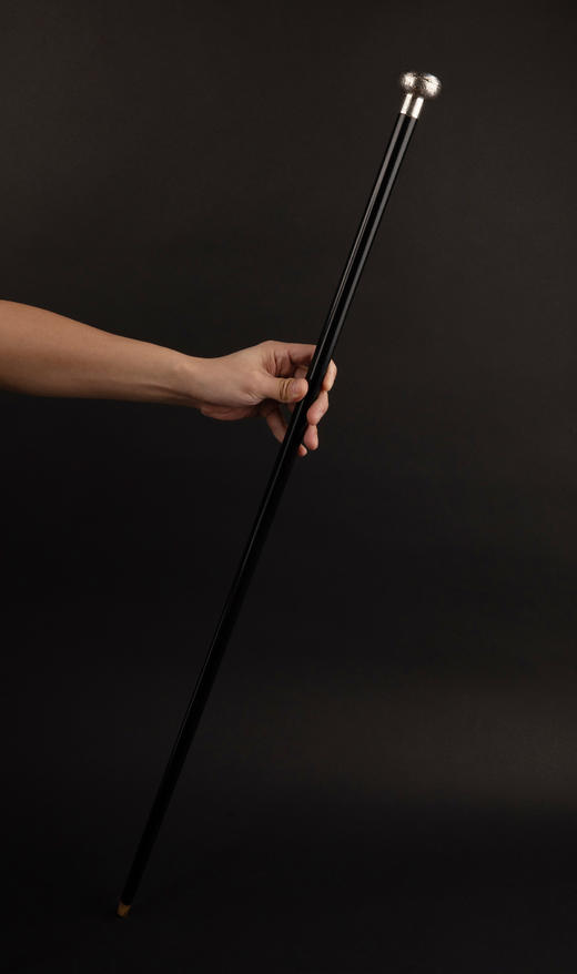 独角鹿西洋古董1880年代瑞士出品花卉卷叶主题纯银精雕外壳机芯装置怀表杖柄装饰乌木色硬木杖身牛角杖脚古董手杖 商品图1