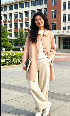 386956福利款 粉色羊绒大衣 商品图0