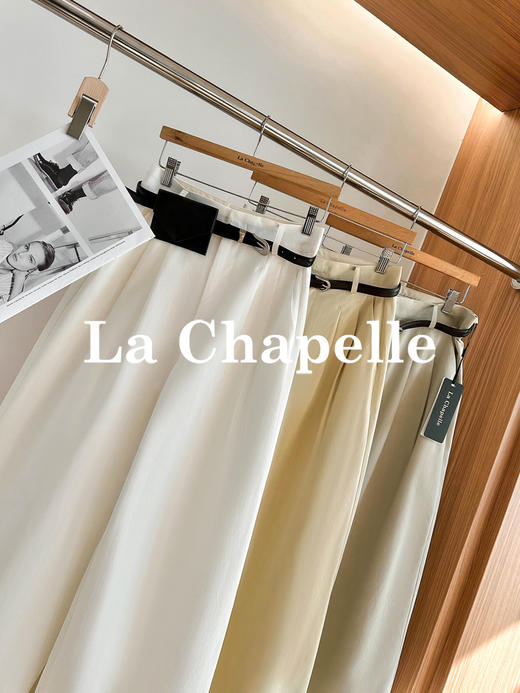 专柜实拍【自带卡包腰带】拉夏贝尔/La Chapelle高腰压褶卷边休闲裤~宽松百搭舒适微弹直筒阔腿裤 商品图5