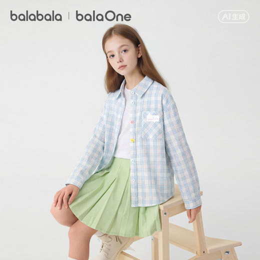 【balaOne】巴拉巴拉童装儿童长袖衬衫女童2026新款春装格子时尚 商品图1