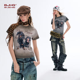 【不宠系列】BJHG不计后果腊肠狗短袖T恤女款夏美式做旧水洗上衣