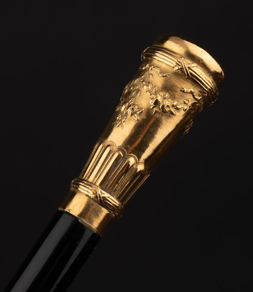 【已售】独角鹿西洋古董1920年代法国出品花卉缎带主题鎏金精雕杖柄装饰乌木色硬木杖身牛角杖脚古董手杖 商品图4