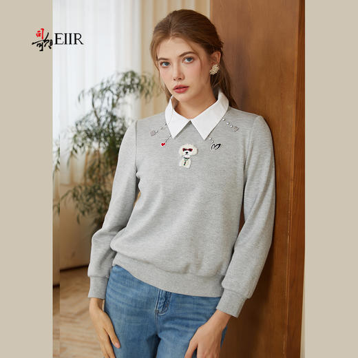 司歌钉珠重工假两件卫衣长袖圆领春秋女T921264Y 商品图0