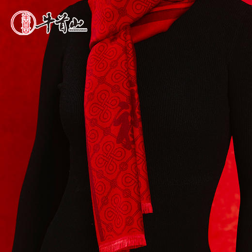 牛首山文创×万事利联名款福禄双全颂福彩围巾红色礼盒装新春礼物 商品图2