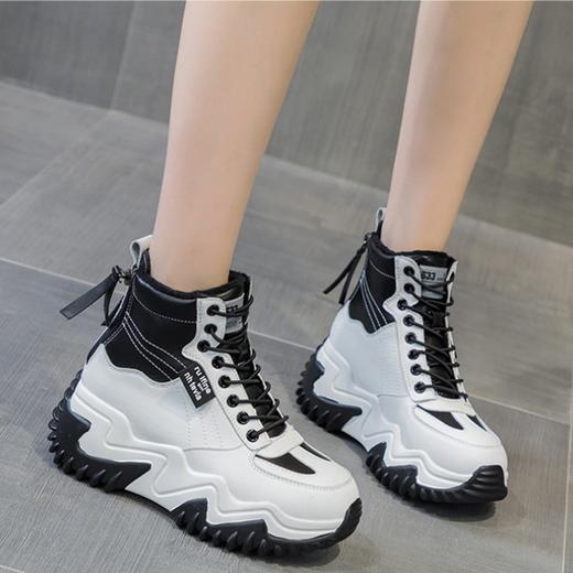 时尚圆头绑带后拉链厚底中跟加绒内增高休闲鞋 商品图1