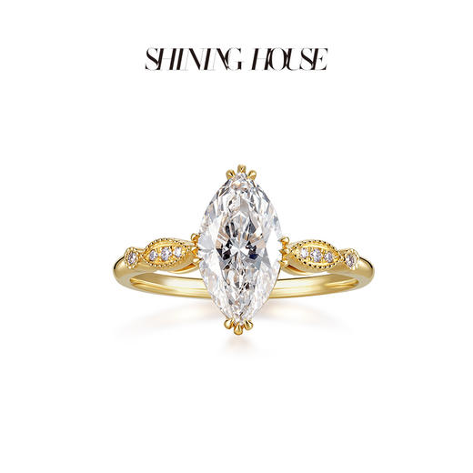 ShiningHouse[培育] 18k金钻石戒指 橄榄形1.5克拉钻人工真钻人造钻石K金戒指时尚钻石戒指悦己送礼臻选【此商品不支持7天无理由退货退款】预计3日发货 商品图1