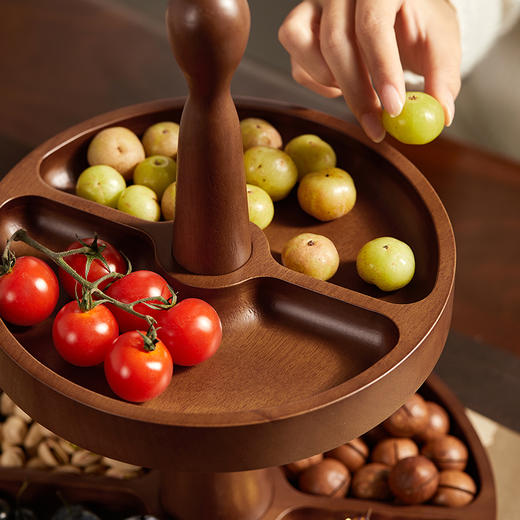 初心| 圆形双层果盘实木桃花芯木 商品图3