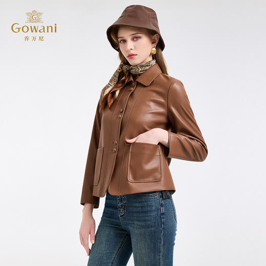 乔万尼复古翻领pu设计感简约利落感短外套ED4B748 商品图1