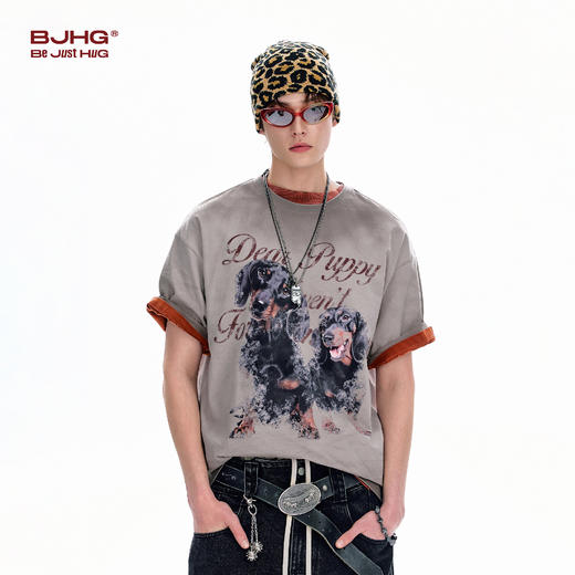 【不宠系列】BJHG不计后果腊肠狗短袖男款夏美式水洗复古T恤上衣 商品图1