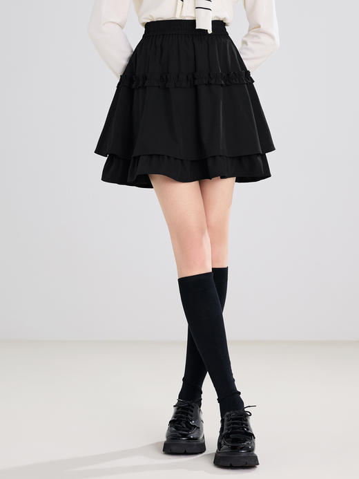 【百图lulu定制】【浪花半裙】双层浪花裙摆  橡筋收腰 A字短裙 商品图1